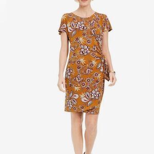 Signature by Robbie Bee burnt orange and burgundy faux wrap dress size PM